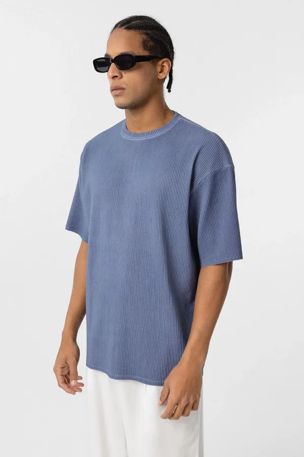 Yıkamalı Ottoman Basic Oversize Tişört İndigo
