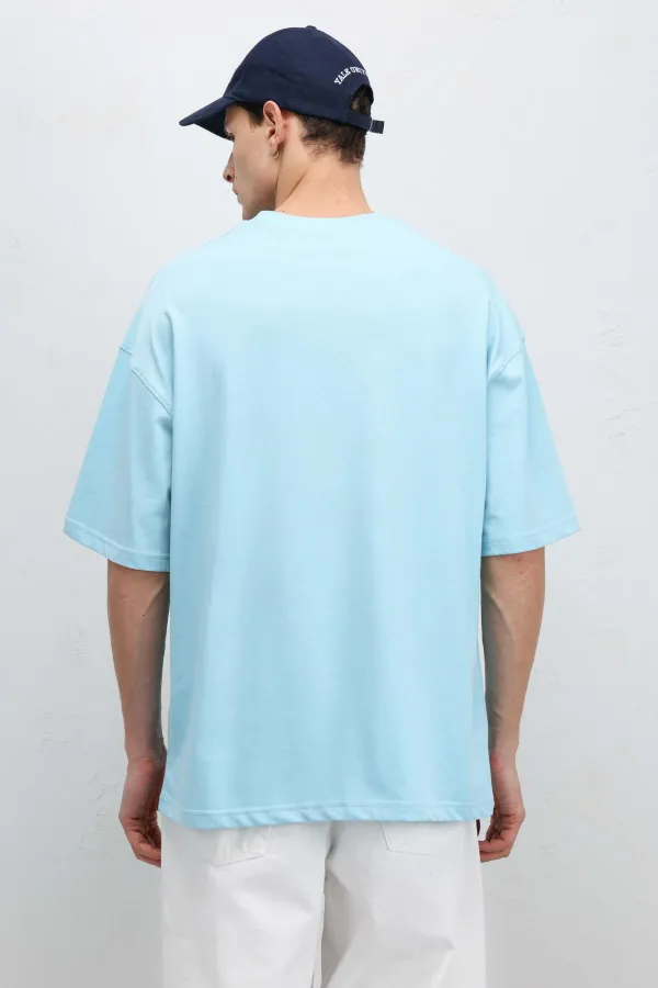 T-shirt basique oversize à col rond turquoise
