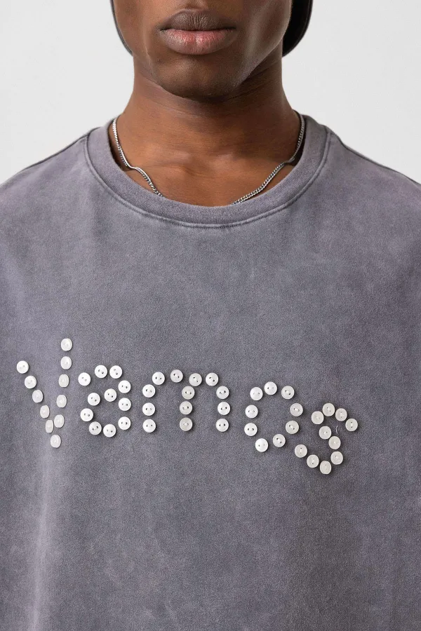 T-shirt oversize délavé à boutons, gris fumé