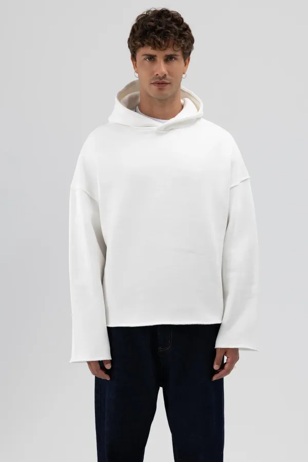 Basic Oversize Seamless Hooded Sweatshirt, Ecru