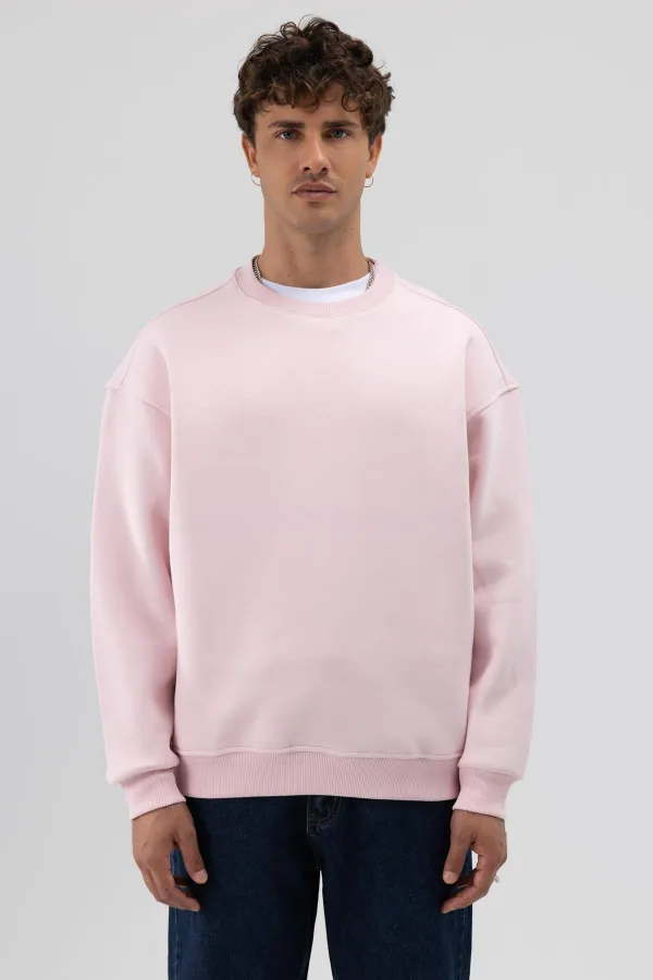 Sweat-shirt rose basique à col rond et coupe oversize