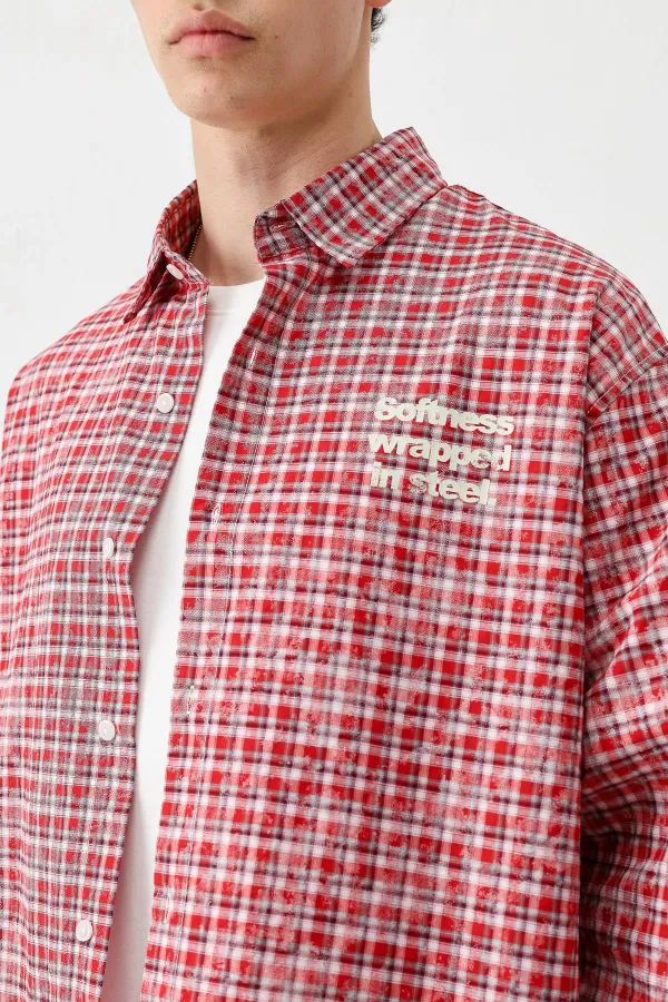 Uzun Kollu Kareli Gömlek Kırmızı
