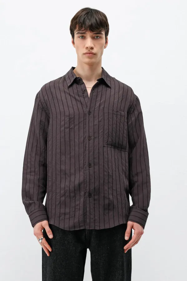 Chemise oversize rayée en modal, marron foncé