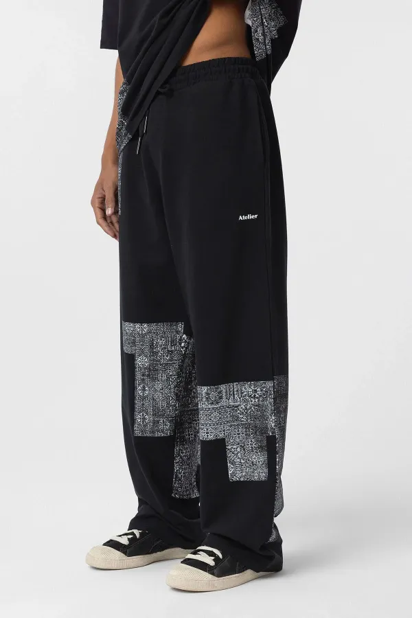 Etnik Desenli Oversize Eşofman Takım Siyah