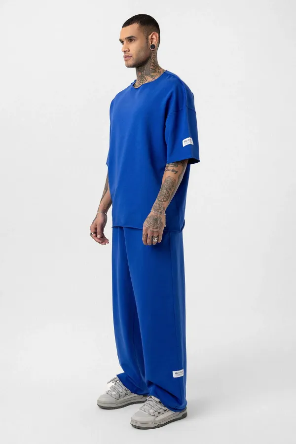 Etiket Detaylı Oversize Eşofman Takım Saks Etiket Detaylı Oversize Eşofman Takım Saks