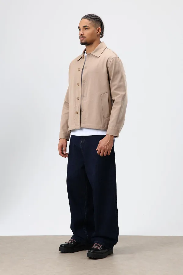 Boxy Fit Gabardin Ceket Vizon