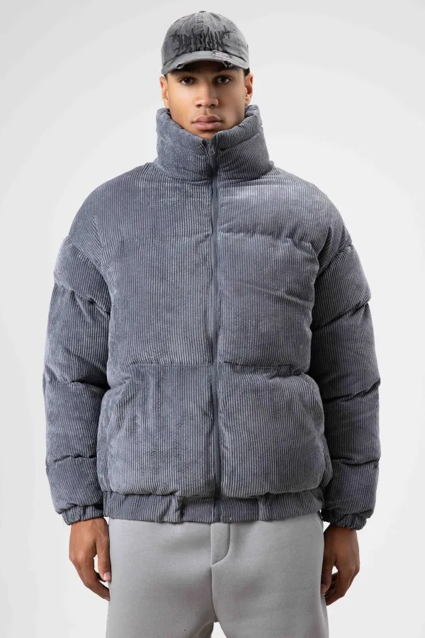 Oversize Kadife Şişme Mont Füme