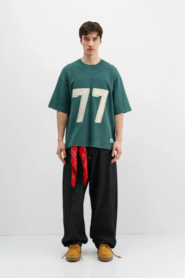 Numara Baskılı Oversize Tişört Nefti