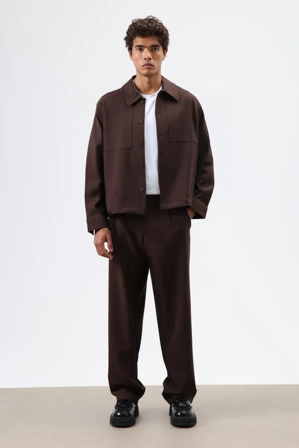 Baggy Fit Kumaş Pantolon Kahve