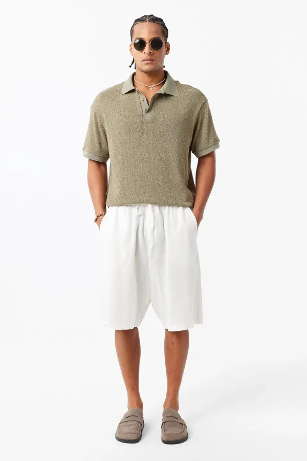 Polo Yaka Triko Oversize Tişört Haki