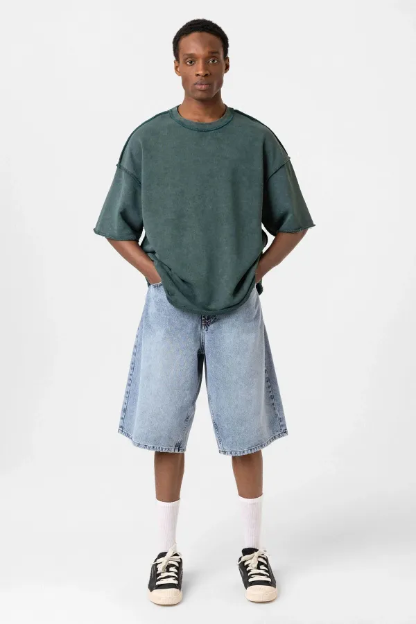 Yıkamalı Oversize Tişört Nefti