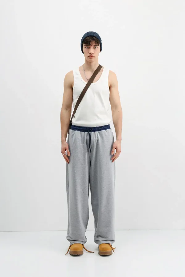 Baggy Fit Eşofman Alt Gri Melanj