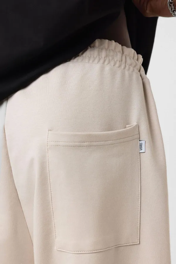 Basic Elastic Waist Oversize Sweatpants Beige