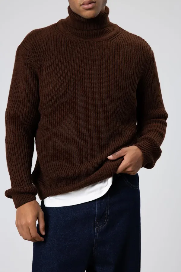 Oversize Triko Boğazlı Kazak Kahve