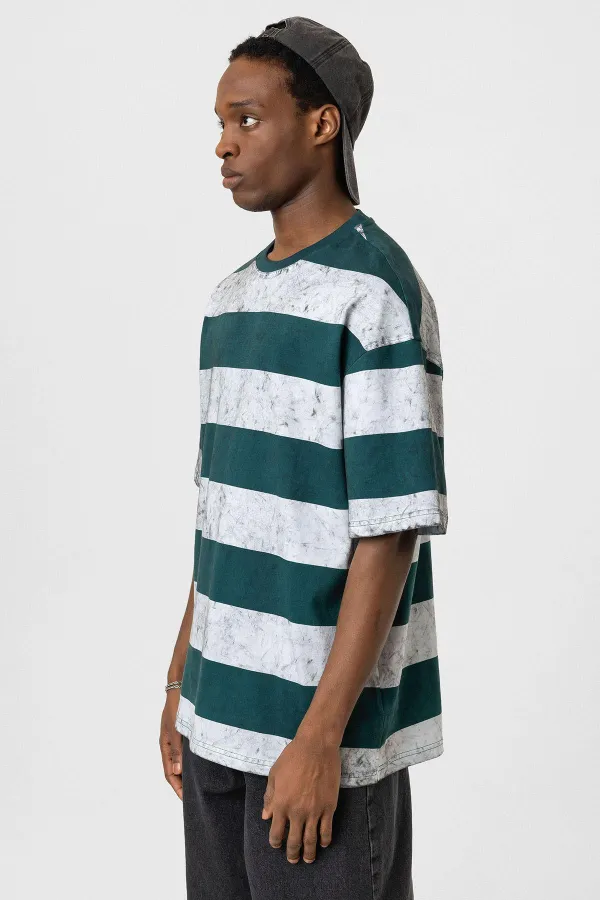 T-shirt oversize rayé délavé menthe - blanc