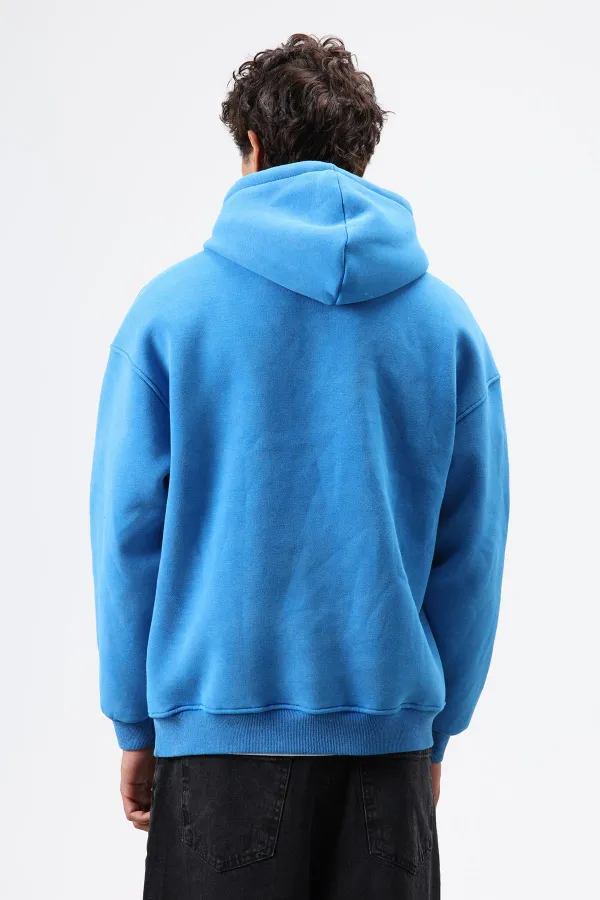 Basic Oversize Yıkamalı Hoodie Turkuaz