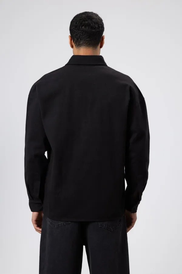 Oversize Gabardin Gömlek Ceket Siyah