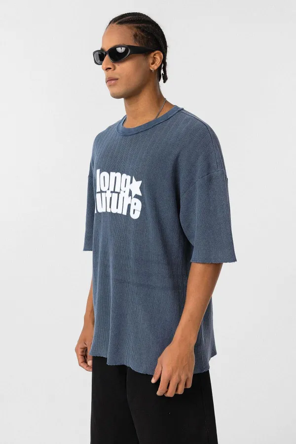 T-shirt oversize en maille délavée indigo