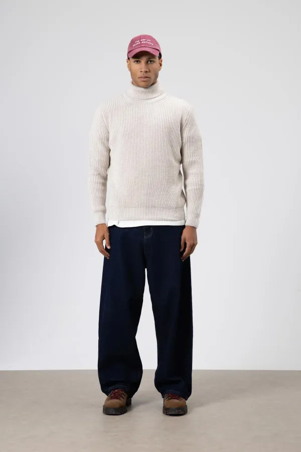 Oversize Triko Boğazlı Kazak Taş