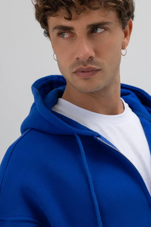Sweat à capuche oversize basique zippé bleu marine
