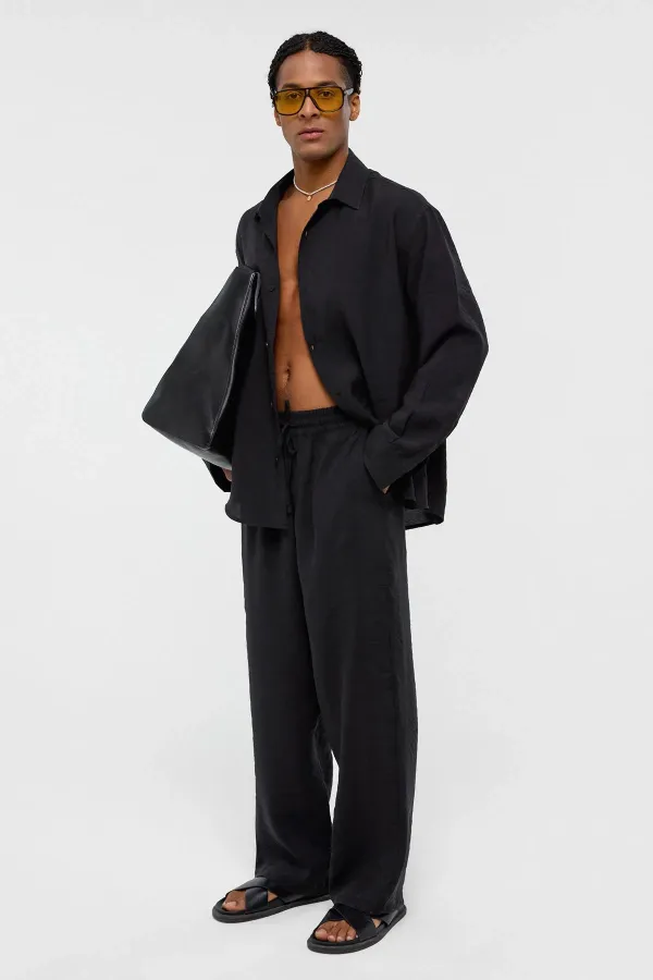 Baggy Fit Modal Kumaş Pantolon Siyah