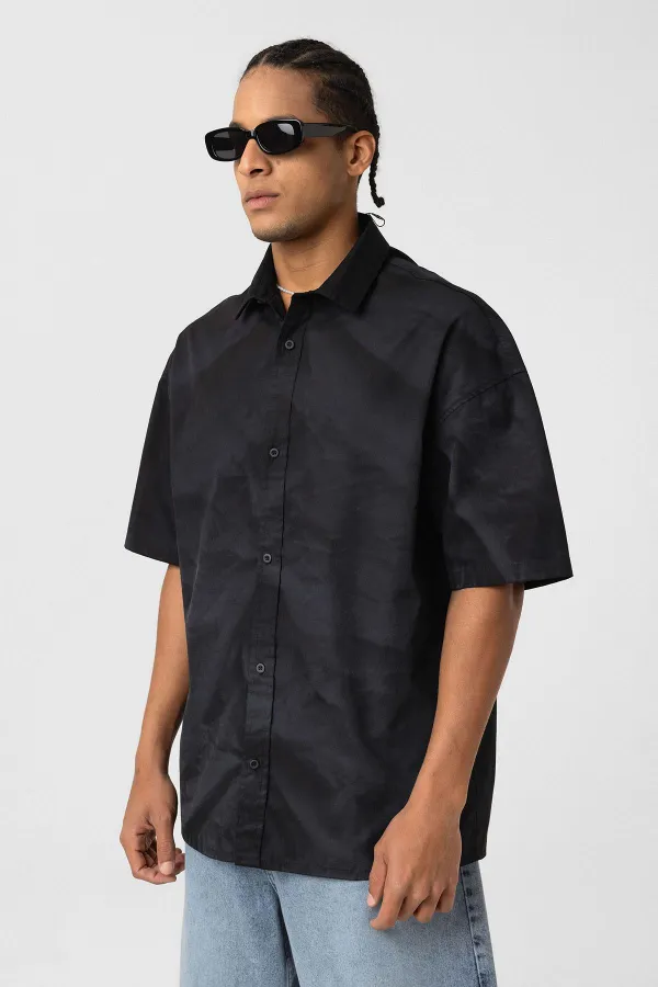 Chemise oversize en popeline délavée noire