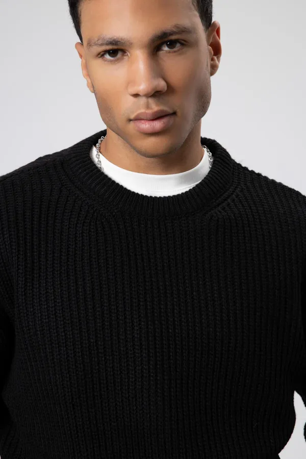 Bisiklet Yaka Oversize Triko Kazak Siyah