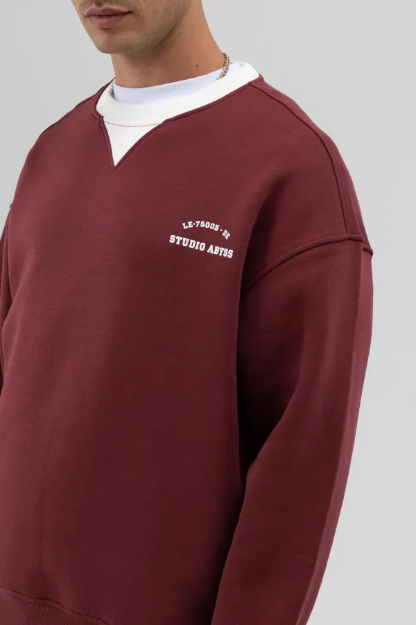 Sweat-shirt oversize à col rond imprimé bordeaux