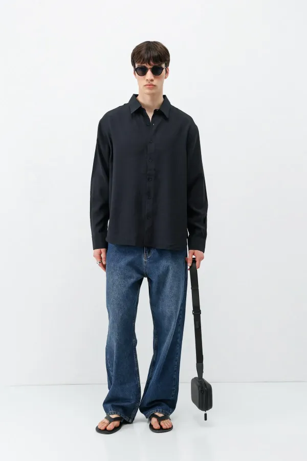 Chemise oversize en modal noir
