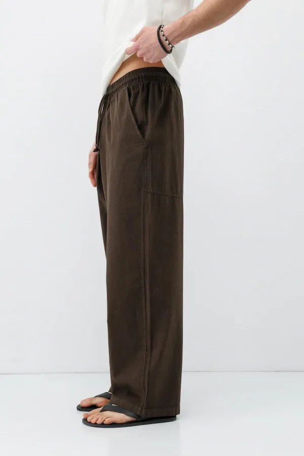 Super Baggy Fit Keten Pantolon Kahve