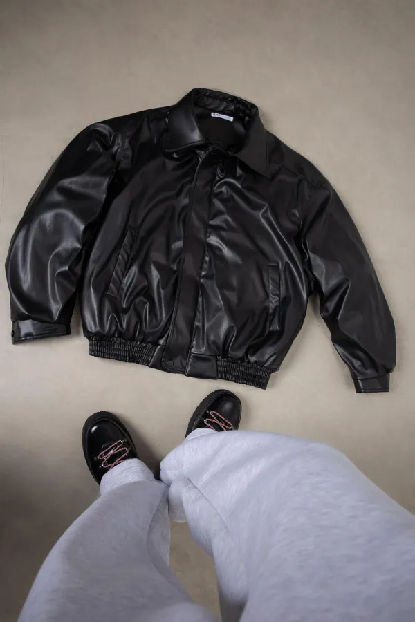 Veste oversize basique en similicuir noir