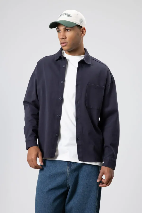 Oversize Gabardin Gömlek Ceket Füme