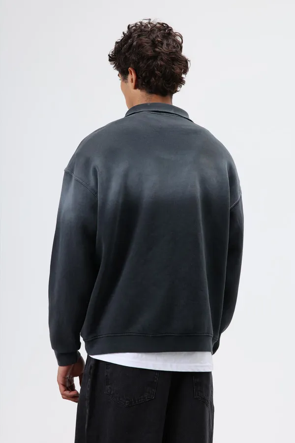 Sweat-shirt oversize à col zippé, noir