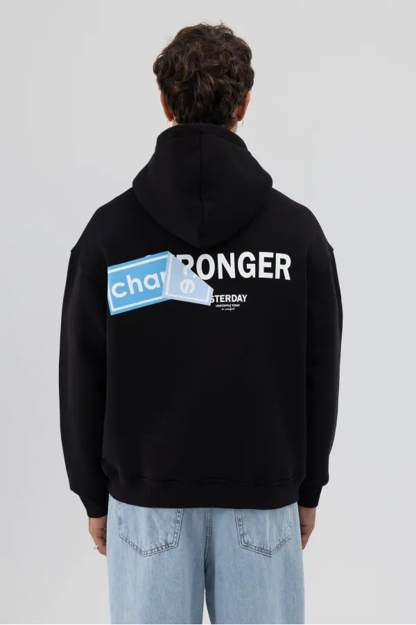 Sweat-shirt oversize noir imprimé au dos