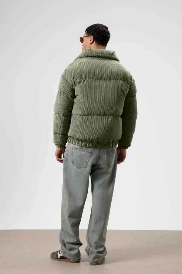 Doudoune oversize en velours kaki