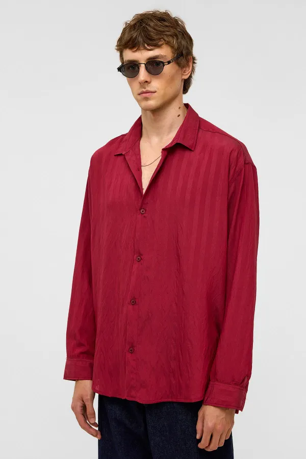 Oversize Long-Sleeve Modal Fabric Shirt, Burgundy