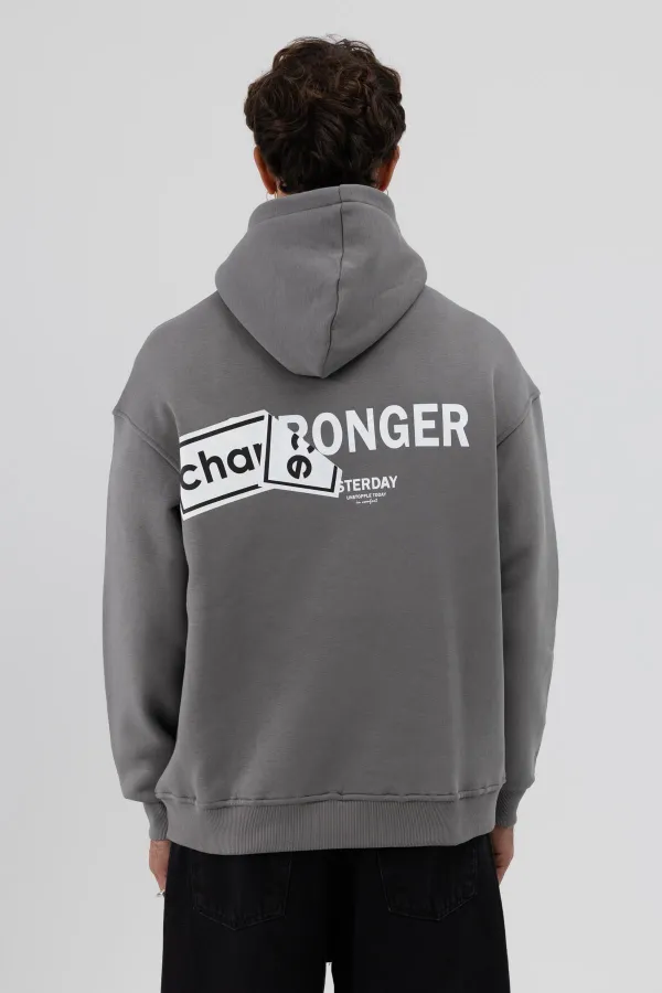 Oversize Arka Baskılı Sweatshirt Füme