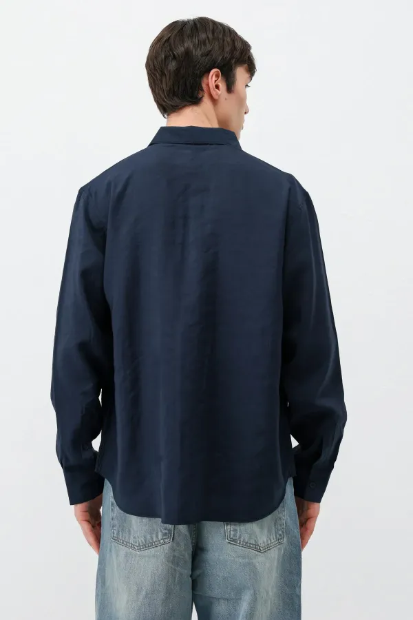 Chemise oversize en modal bleu marine