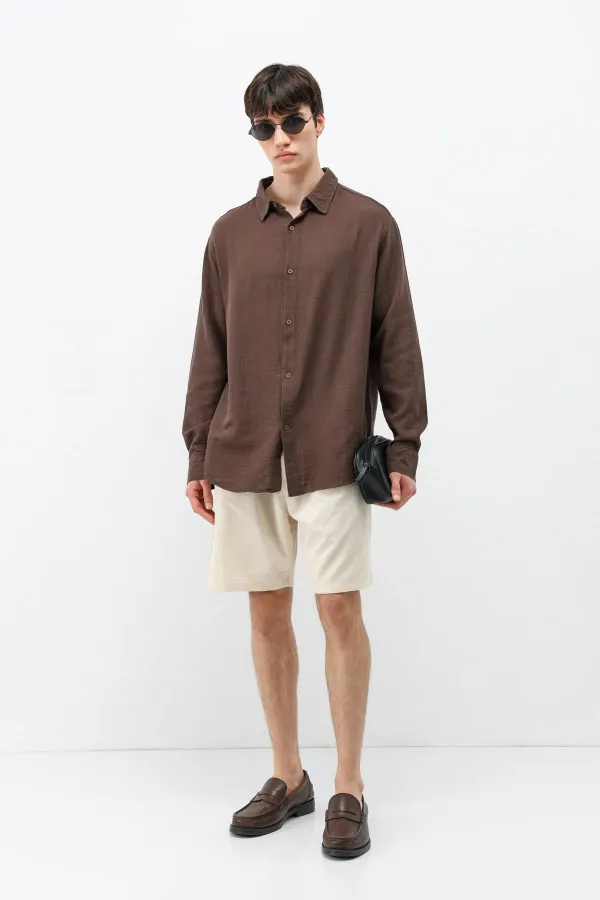 Uzun Kollu Basic Oversize Gömlek Kahve