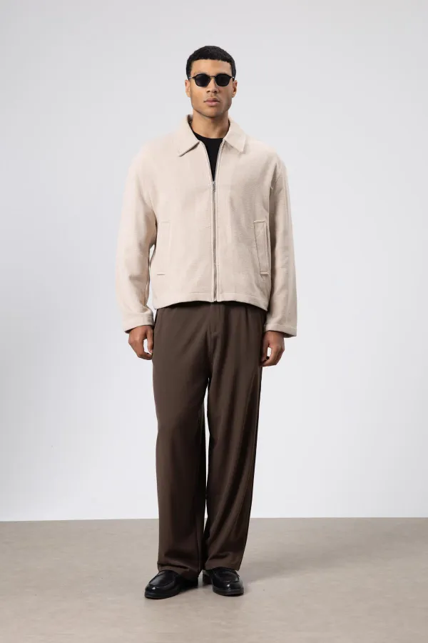 Veste oversize zippée en cachemire beige