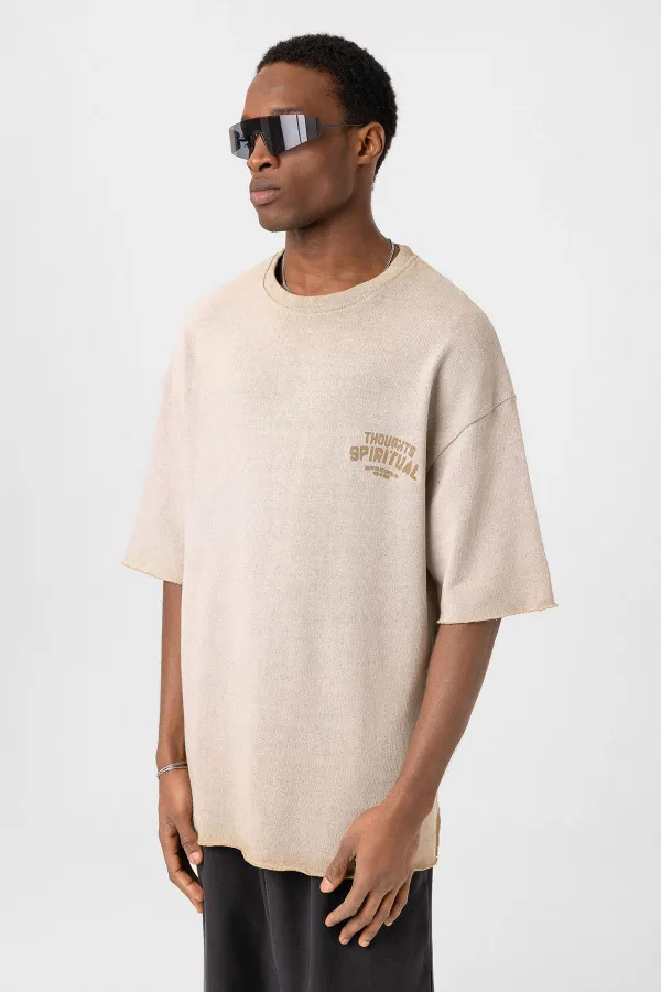 T-shirt oversize en maille délavée couleur pierre