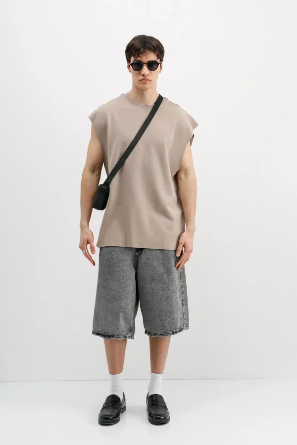 T-shirt basique oversize sans manches, couleur vison