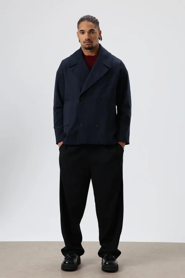 Veste courte oversize croisée en cachemire, bleu marine