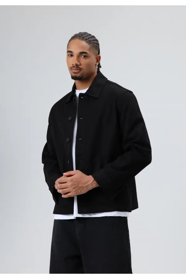 Boxy Fit Gabardin Ceket Siyah