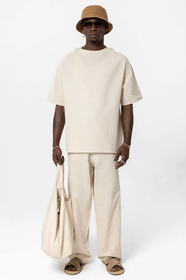 Basıc Oversize Keten Takım Bej