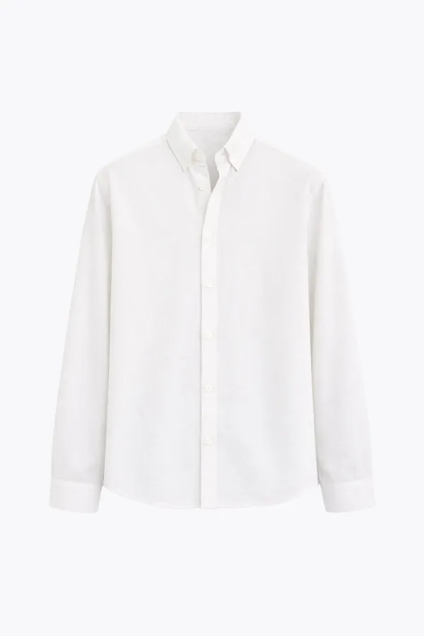 Basic Oversize Pamuk Keten Gömlek Beyaz Basic Oversize Pamuk Keten Gömlek Beyaz
