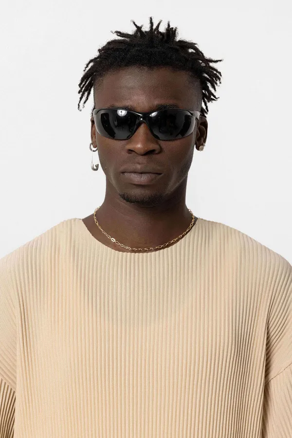 Basic Oversize Crew Neck Ottoman Suit Beige