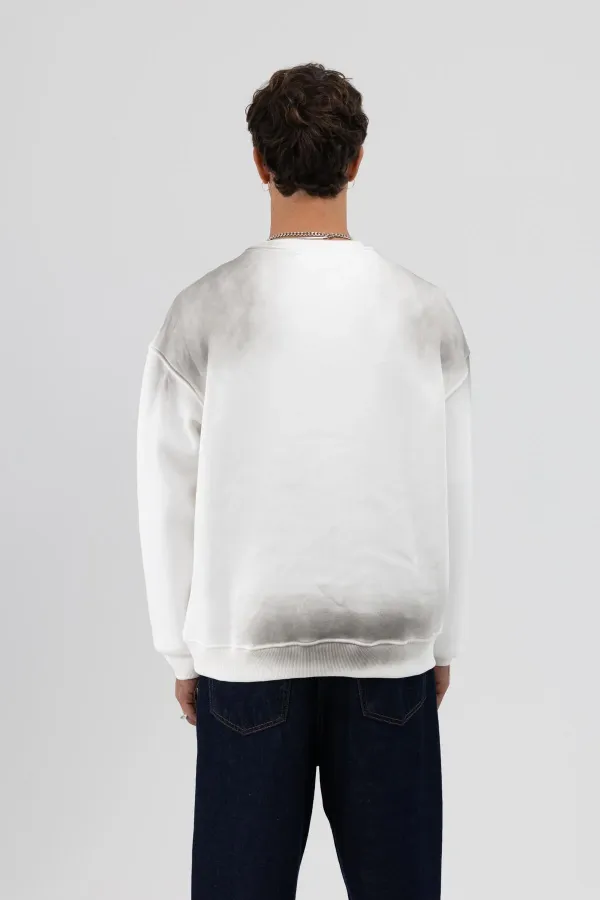 Sweat-shirt oversize imprimé délavé, écru