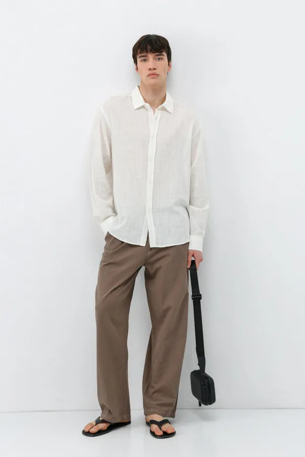 Textured Linen Look Oversize Shirt, Ecru