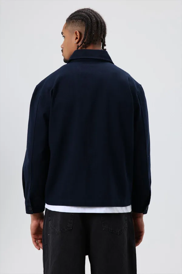 Veste en gabardine coupe carrée, bleu marine